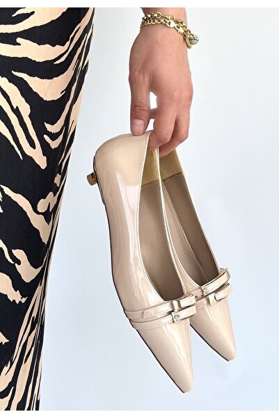 pabucmarketi Beige Patent Leather Women's Heeled Shoes