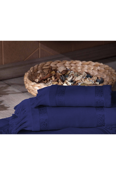 sarra 2-Piece SARRA ETAMIN FRINGED DARK TOWEL SET (30x50-50x90 cm) - DARK BLUE