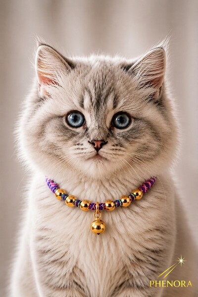 PHENORA Gold Detailed Cat Collar – Stylish Cat Necklace with Rattles & Cat Ac...