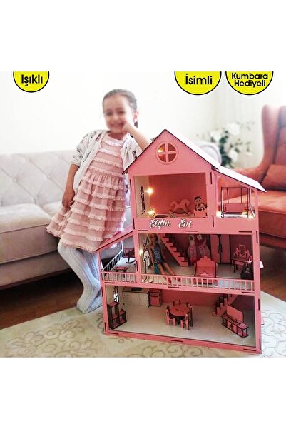 metafortoys 80 Cm Isimli Işıklı Ahşap Oyun Evi (pembe)