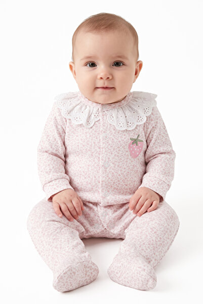bebegen Baby Girl Pink and White Scallop Lace Collar Floral Embroidered Jumps...