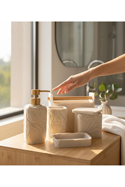 Onedekor Set de baie cu organizator de lux Laduree Stonea Crem Gold, 5 piese