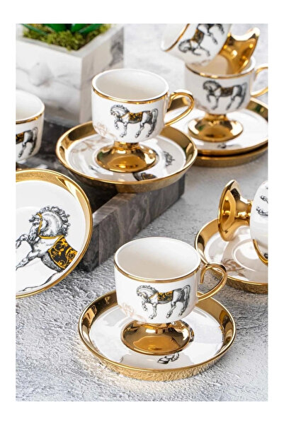 ACAR Lüx Versace Desen 6 Lı Porselen Ayaklı Fincan Takımı