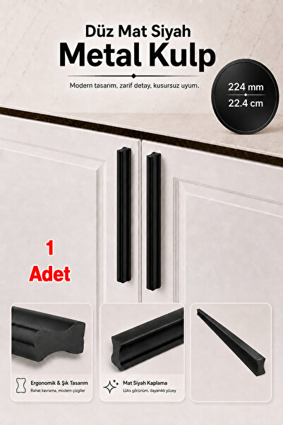 Badem10 Metal Dolap Kulbu Çift Delik 224 mm 22.4 cm Mat Siyah Mobilya Dolap G...