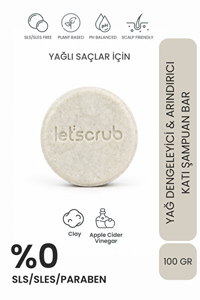 LET'SCRUB Yağlı Saçlar İçin Dengeleyici ve Arındırıcı Katı Şampuan Bar 100 gr...