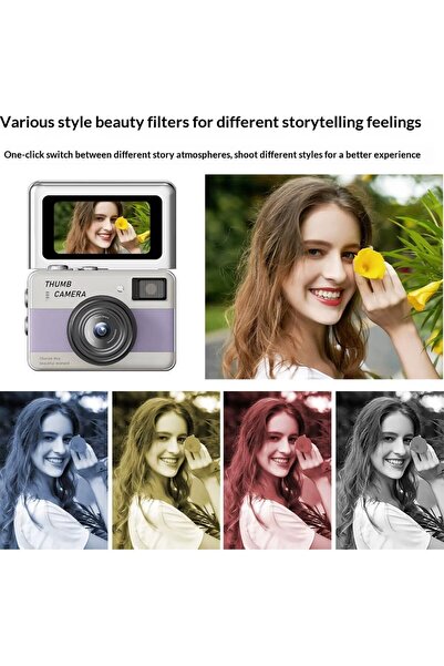 Mmctech 48MP 4K Mini Dijital Fotoğraf Makinesi 2.4'' Döner Selfie Ekranı Otomatik Odaklama LED Flaş Şarj Edilebilir