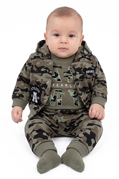 bebegen Baby Boy Khaki Camouflage Patterned Bodysuit 3-Piece Set