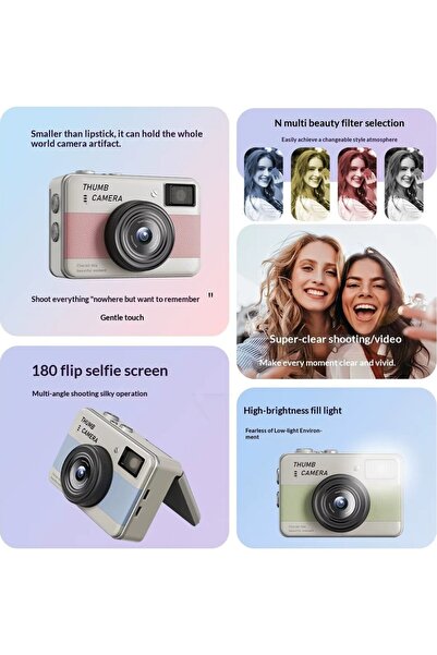 Mmctech 48MP 4K Mini Dijital Fotoğraf Makinesi 2.4'' Döner Selfie Ekranı Otomatik Odaklama LED Flaş Şarj Edilebilir