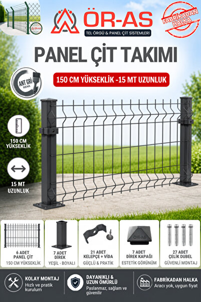 ÖR-AS TEL ÖRGÜ & PANEL ÇİT SİSTEMLERİ 150'Lik Panel Çit Takım 15 Mt + 1 direk...