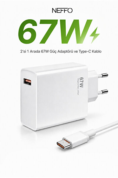 NEFFO 67watt Hızlı Şarj Aleti Başlık Ve Type-c Kablo Set - Android ve İos mod...