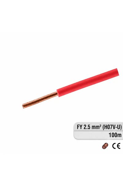 RCB Electro Твърд електрически кабел FY 2.5 mm² (H07V-U), Ролка 100 м, Цвят ч...