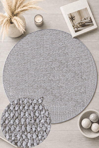 SANRUGS Home & Living CRYSTAL Gri Yuvarlak Halı, Leke Tutmaz, Tozumaz, Renk E...