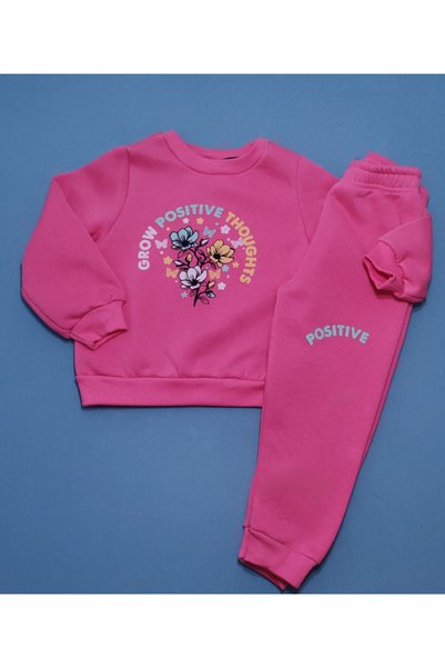 Beray Bebe Girl's Three-Thread Embroidered 2-Piece Set |   Sweatshirt & Sweatpants |   Floral Printed