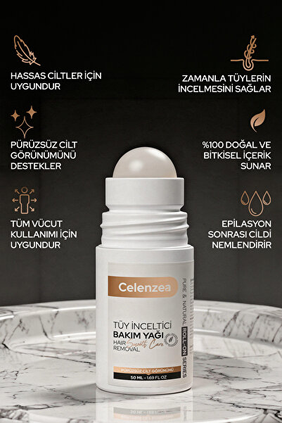 Celenzea Karınca Yumurtası Yağı İstenmeyen Tüyler İçin Tüy Bakım Yağı, Pürüzsüz Cilt Görünümü, Hair Removal Roll-on 50ml