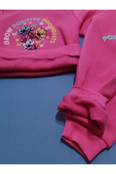 Beray Bebe Girl's Three-Thread Embroidered 2-Piece Set |   Sweatshirt & Sweatpants |   Floral Printed