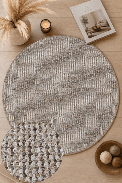 SANRUGS Home & Living CRYSTAL Kahverengi Yuvarlak Halı, Leke Tutmaz, Tozumaz,...