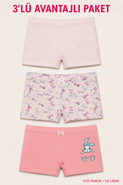 Cicito Girl's Cotton Colored Lycra Boxer 3 Pack 6123