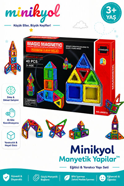 Manyetik Yapılar™ 40 Parça Eğitici Yaratıcı Yapı Seti 2D 3D İnşa Oyuncağı