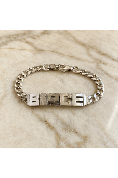 simurg jewellery Gümüş Oynar Harfli İsimli Zincir Bileklik