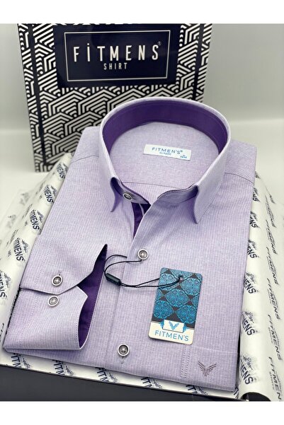Fitmens Klasik Uzun Kol Keten Cotton Hediye Kutulu Erkek Gömlek FS-001261 - Lila