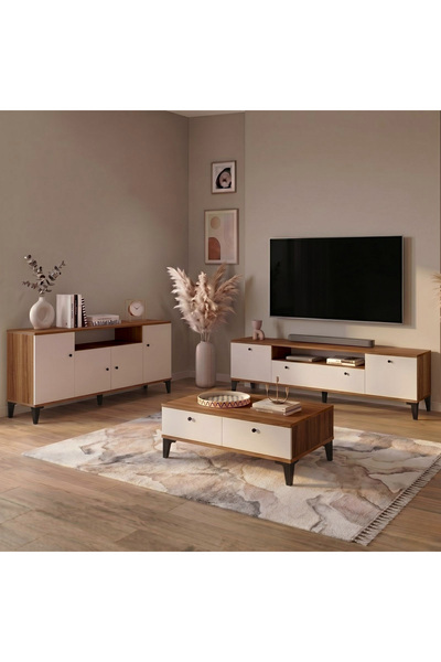 L'occi Concept Wıens Tv Ünitesi Orta Sehpa Konsol Takımı Modern Ayaklı 3'lü S...