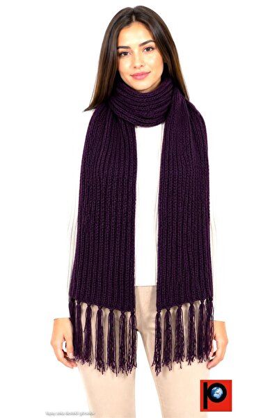 PAKER GİYİM Women's Dark Plum Tassel Detailed Thessaloniki Knitted Scarf Pkr1...