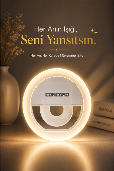 Concord LED Selfie Işığı 3 Kademeli Güçlü Işık Yeni Nesil Type-C Şarjlı Tüm T...