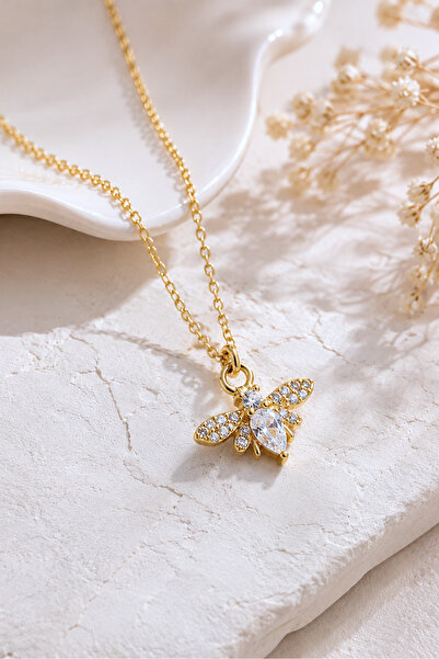 Spossy Silver Jewelry 925 Ayar Gümüş Gold Kaplamalı Minimal Arı Kolye