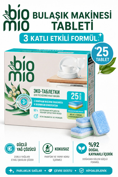 BioMio Bio-Tabs Hepsi Bir Arada Bulaşık Makinesi Tableti 25 adet - Okaliptüs ...