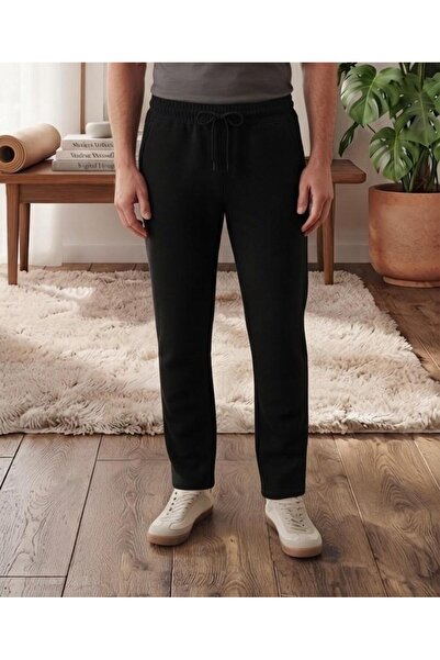 ROYAM Srt Pantaloni de sport negri pentru bărbați, oversize, oversize, cu tre...