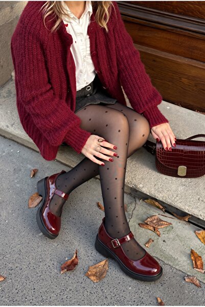 v.s.h velvet Kadın Bordo Rugan Tokalı Mary Jane Kadın Loafer Makosen Tokalı L...