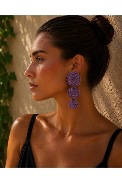 MD Moda Accessories Triple Spiral Straw Earring Set – Orange, Purple and Fuchsia