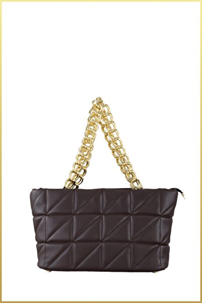 birizmoda Pisa Women's Quilted Chain Strap Hand and Shoulder Bag - Brown