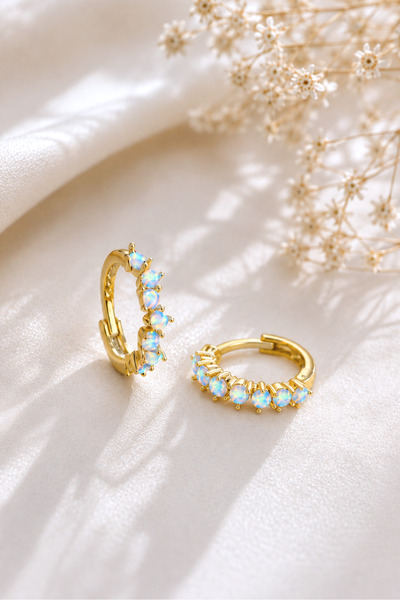 Spossy Silver Jewelry 925 Ayar Gümüş Gold Kaplamalı Opal Taşlı Zigzag Minimal...