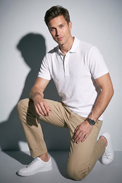 Tommy Crosse Premium Seersucker Waffle Textured Men's Polo Neck T-Shirt