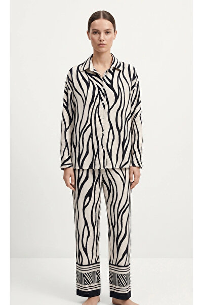 SHIN Butik SHIN Zebra Desen Oversize Gömlek Pantolon Takım – Siyah/Beyaz