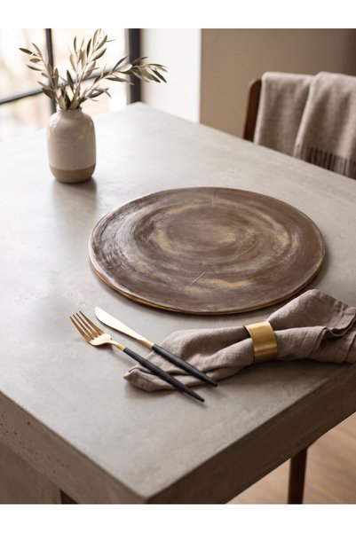 HAZEYA SERAMİK Special Design Handmade Stoneware Pizza, Cake, Presentation and Decoration Plate