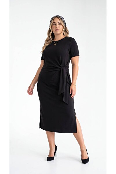 Koza Butik Women's Plus Size Short-Sleeve Tie-Detail Waist Dress 5303-25