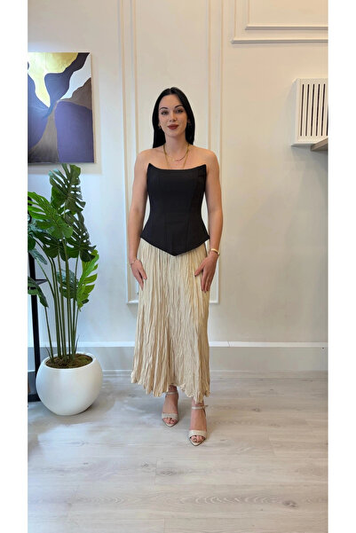 SHIN Butik Siyah Straplez Korse Üst (Vücut Formlu)