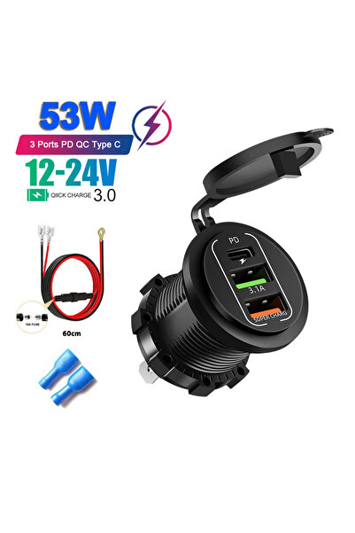 Choice 3 Port 53W with wire Car Charger Socket Dual Type-C & Dual USB 4Ports ...