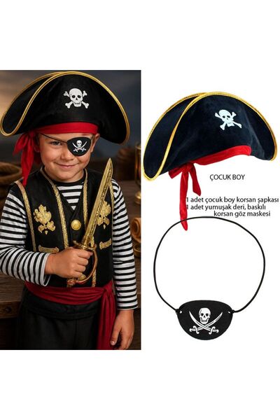 partidolu Sea Pirate Korsan Şapkası Ve Göz Maskesi Çocuk Boy 1 Set halloween
