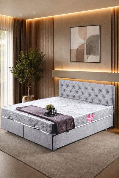 Setay Eylül Çift Kişilik Baza Başlık İkili Set Açık Gri