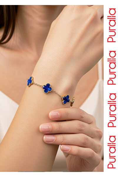 Puralia Steel Bracelet - Pearlescent Navy Blue Steel - Gold Color Chain