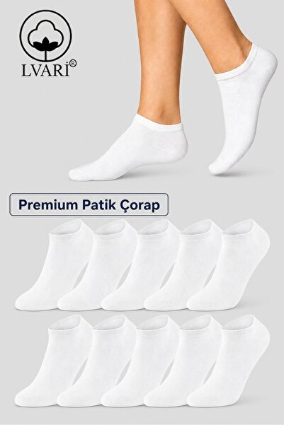 Lvari 10'lu Unisex Pamuklu Beyaz Patik Çorap - Kadın Erkek Terletmez Kaymaz T...