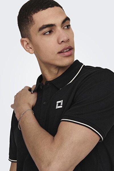 Only & Sons Обикновена черна мъжка поло блуза ONSFLETCHER LIFE SLIM SS POLO NOOS