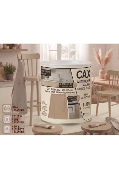 caxcolors CAX Mutfak Dolabı Kapı ve Mobilya Boyası Su Bazlı Ahşap Boyası Mat ...