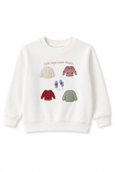NOBLEKIDS Girl's Sweater Printed Oversize Sweatshirt Ecru