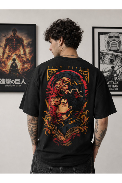 Ninkasiwear Attack On Titan Eren Yeager Anime Unisex Oversize 24/1 Pamuk Tişö...