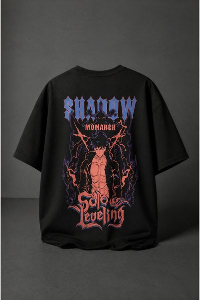 Ninkasiwear Solo Leveling Shadow Monarch Anime Unisex Oversize T-Shirt - Special Collar Printed 24/1 Cotton