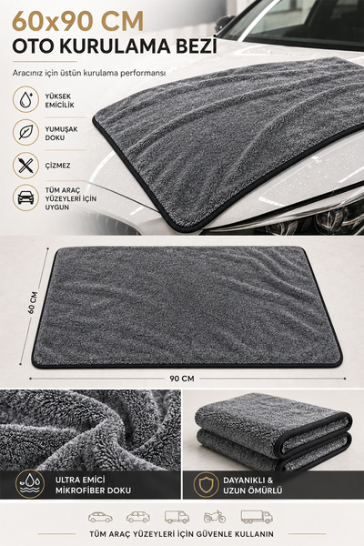 Fine Clean ( 90x60 Cm ) Maxi Boy Mikrofiber Oto Yıkama Ve Araba Kurulama Bezi Ekstra Su Emici